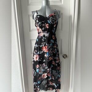 Lily Rose Floral Maxi Spaghetti Strap Sundress in Black